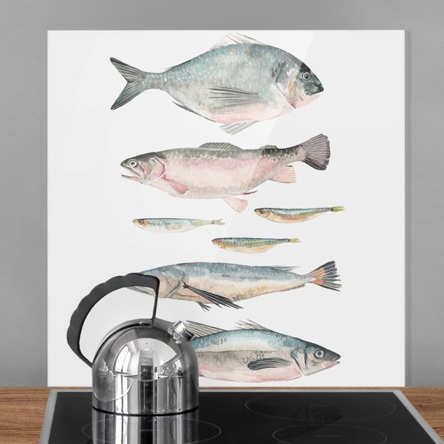 Spritzschutz Künstler Sieben Fische in Aquarell II
