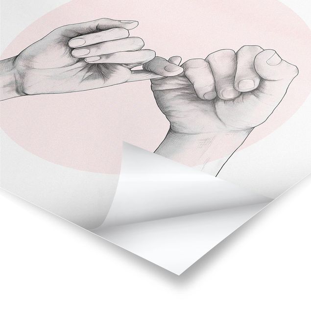 Poster - Illustration Hände Freundschaft Kreis Rosa Weiß - Quadrat 1:1