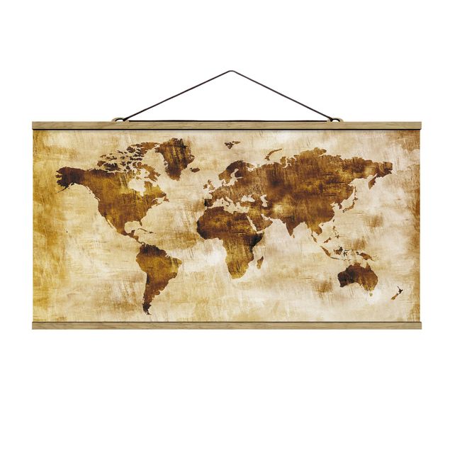 Stoffbild mit Posterleisten - No.CG75 Map of the World - Querformat 2:1