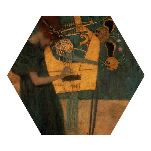 Hexagon Bild Holz - Gustav Klimt - Die Musik