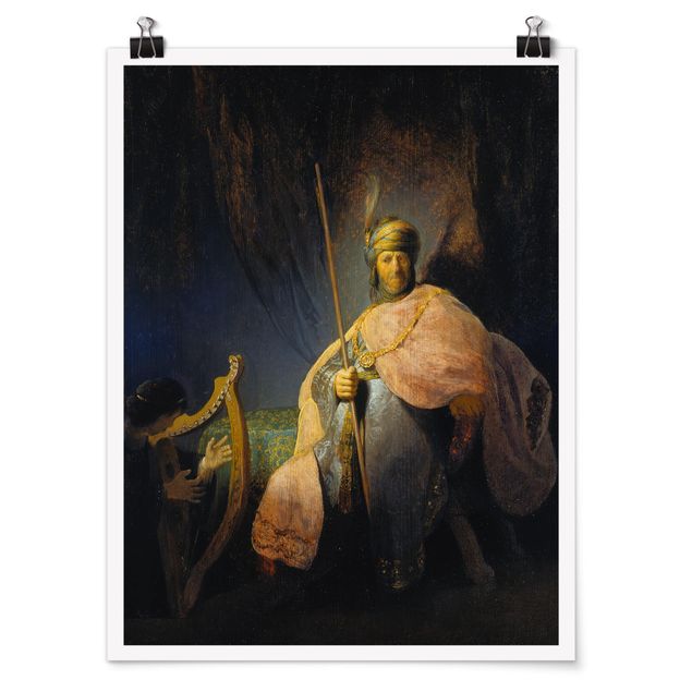 Moderne Poster Rembrandt van Rijn - David spielt Harfe