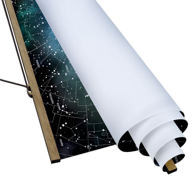 Stoffbild mit Posterleisten - Sternbilder Karte Galaxienebel - Querformat 2:1