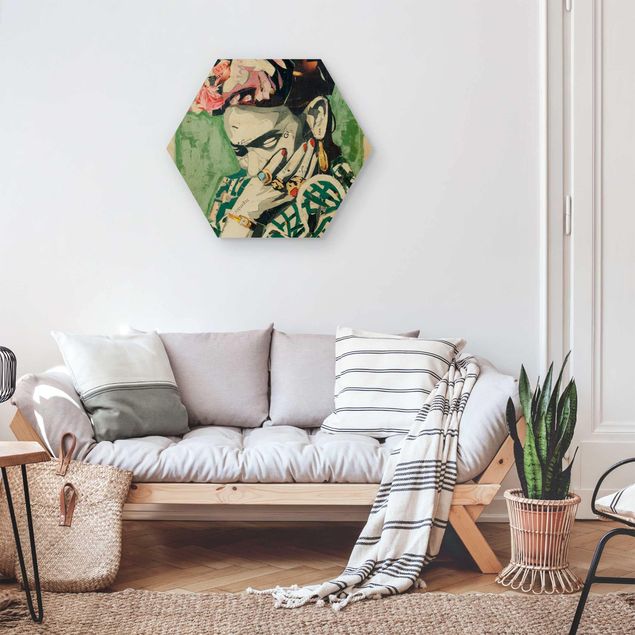 Hexagon Bild Holz - Frida Kahlo - Collage No.3