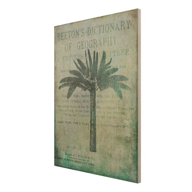 Holzbild mit Spruch Vintage Collage - Antike Palme