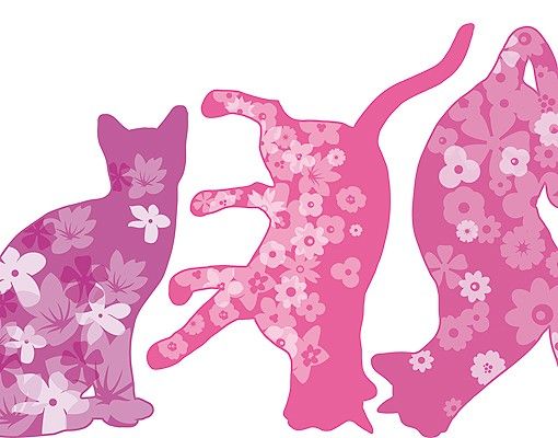 Wandtattoo No.RS97 Katzen mit Blüten