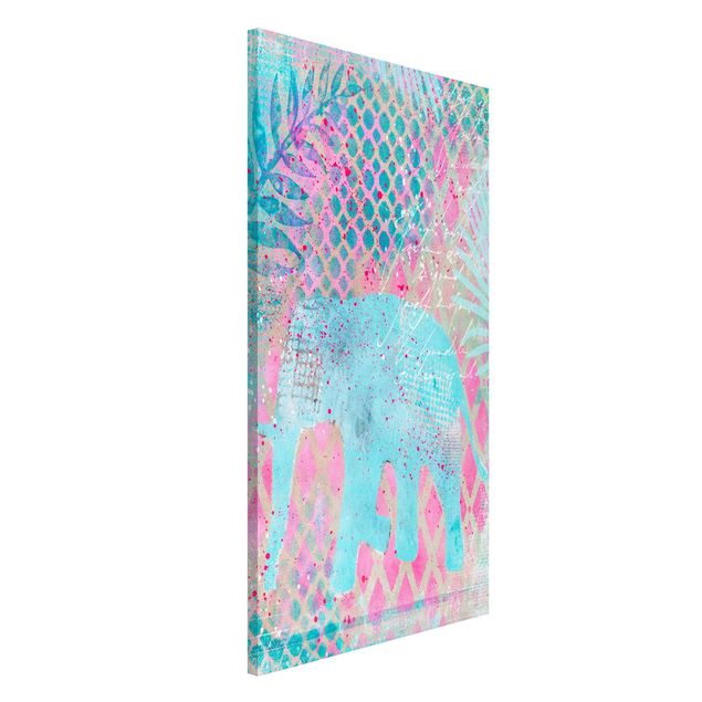 Magnettafeln Blumen Bunte Collage - Elefant in Blau und Rosa