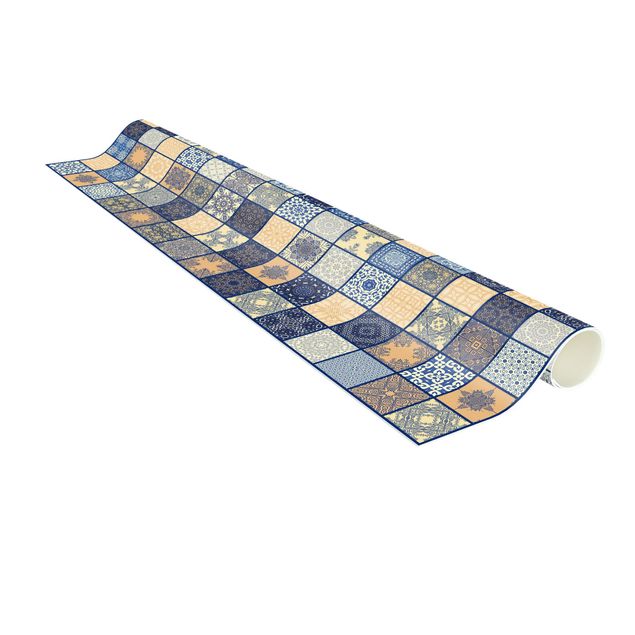 Vinyl Teppich Fliesenoptik Sonnig Mediterrane Fliesen mit blauen Fugen