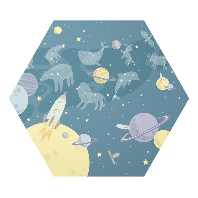Hexagon Bild Forex - Planeten mit Sternzeichen und Raketen
