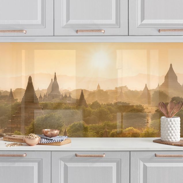 Platte Küchenrückwand Sonnenuntergang über Bagan