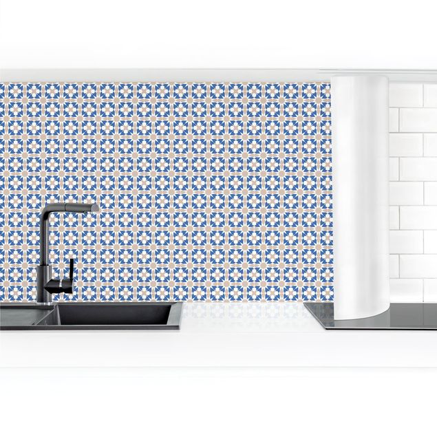 Küchenrückwand selbstklebend Orientalisches Muster mit blauen Sternen