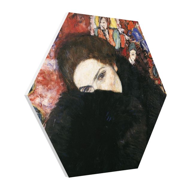 Hexagon Bild Forex - Gustav Klimt - Dame mit Muff
