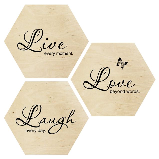 Hexagon Bild Holz 3-teilig - Live Laugh Love