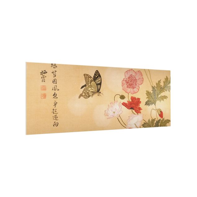Spritzschutz Künstler Yuanyu Ma - Mohnblumen und Schmetterlinge