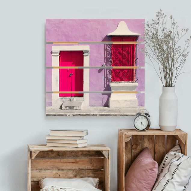 Holzbilder Syklines Rosa Fassade Pinke Tür