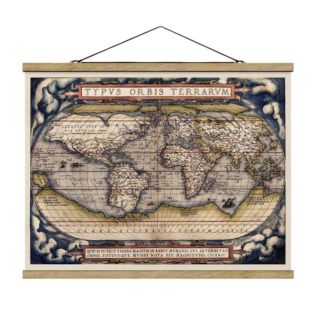 Stoffbild mit Posterleisten - Historische Weltkarte Typus Orbis Terrarum - Querformat 4:3