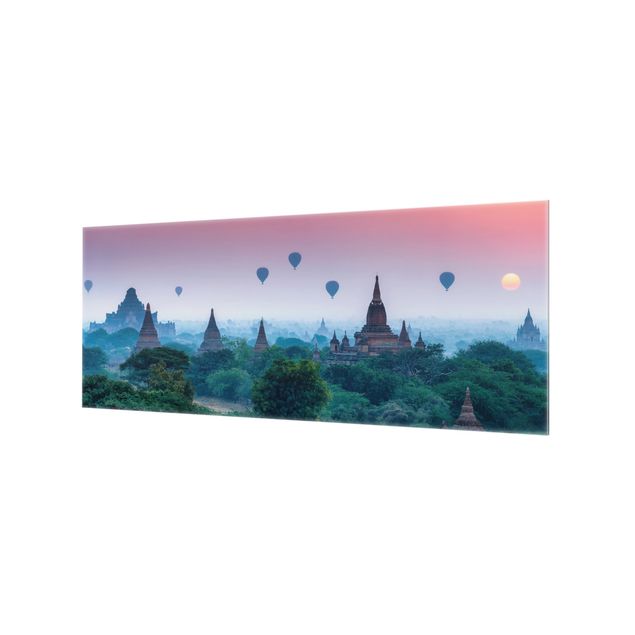 Spritzschutz Glas - Heißluftballons über Tempelanlage - Panorama 5:2