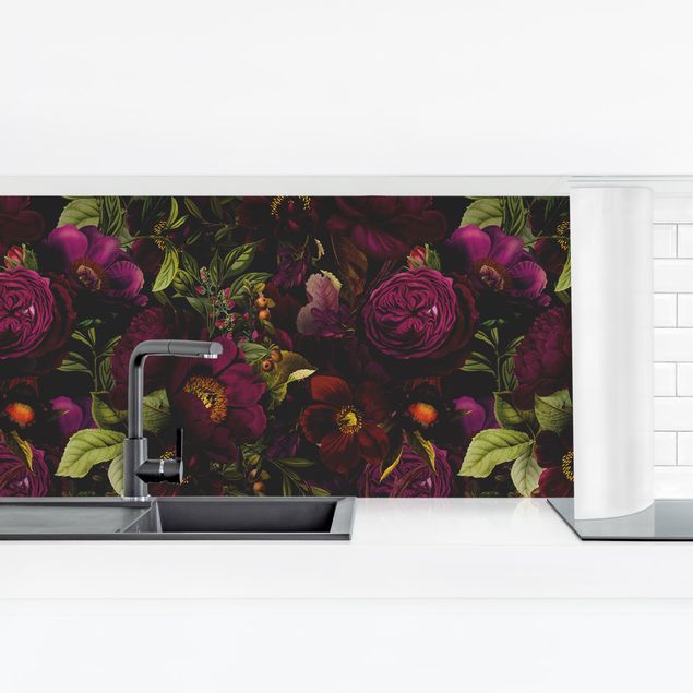 Küchenrückwand selbstklebend Lila Blüten Dunkel I