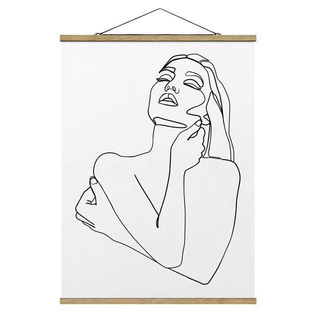Stoffbilder mit Posterleisten Line Art Frau Oberkörper Schwarz Weiß