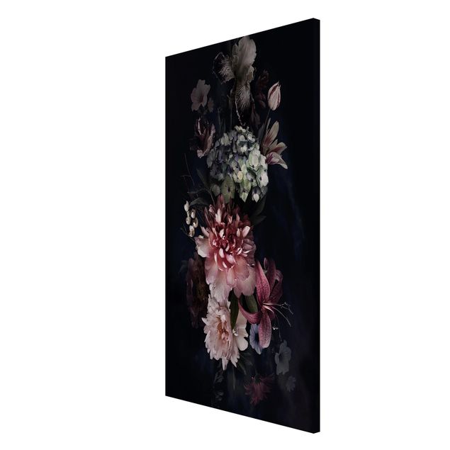 Magnettafel - Blumen mit Nebel auf Schwarz - Memoboard Hochformat 4:3