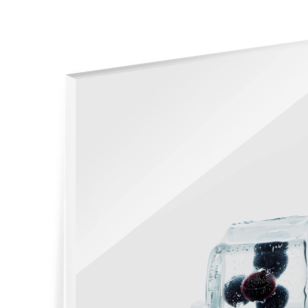 Spritzschutz Glas - Früchte im Eiswürfel - Querformat - 2:1