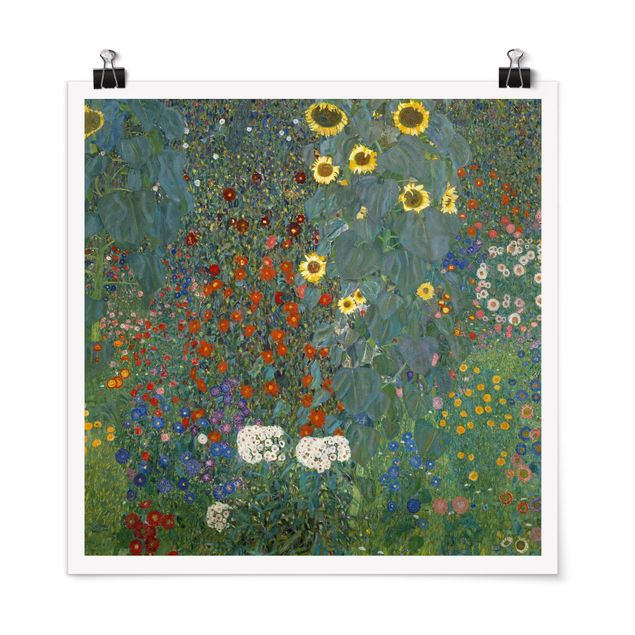 Poster - Gustav Klimt - Garten Sonnenblumen - Quadrat 1:1