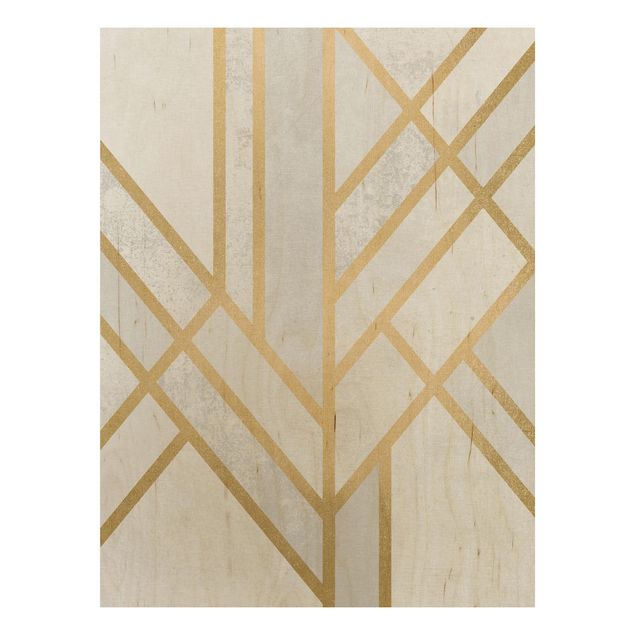 Holzbild - Art Deco Geometrie Weiß Gold - Hochformat 4:3
