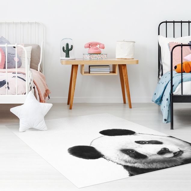 Moderne Teppiche Illustration Panda Schwarz Weiß Malerei