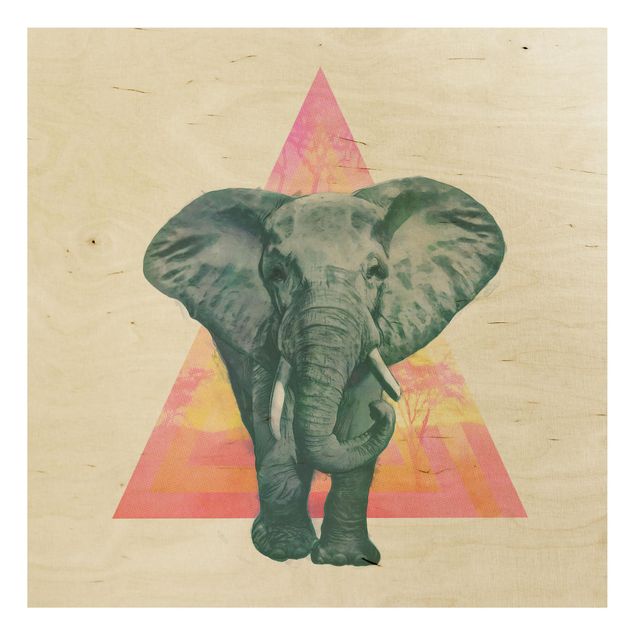 Holzbild - Illustration Elefant vor Dreieck Malerei - Quadrat 1:1