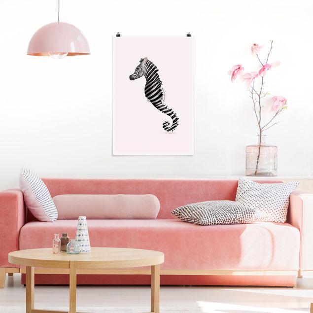 Poster Tiere Seepferdchen mit Zebrastreifen