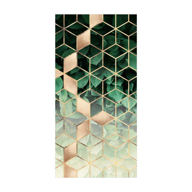 3D Motiv Teppiche Grüne Blätter goldene Geometrie