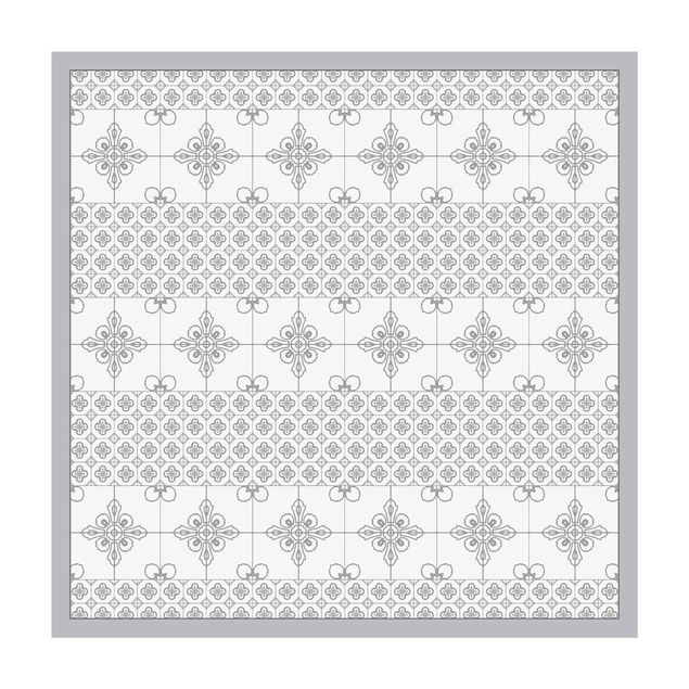 Teppich grau Florales Fliesenmuster Grau mit Rahmen
