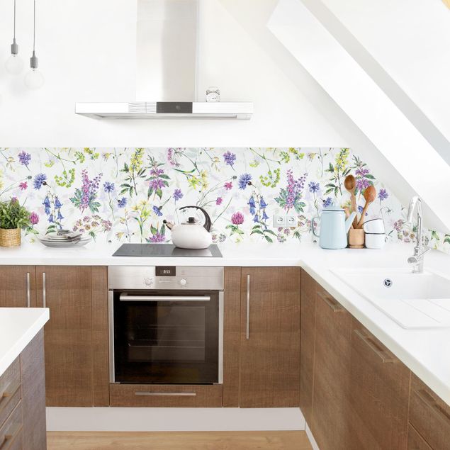 Küche Wandpaneel Aquarellierte Wiesenblumen