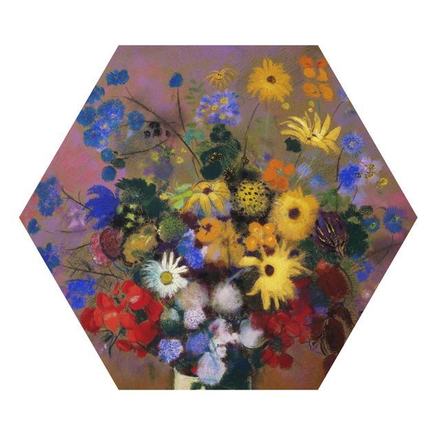 Hexagon Bild Alu-Dibond - Odilon Redon - Blumen in einer Vase