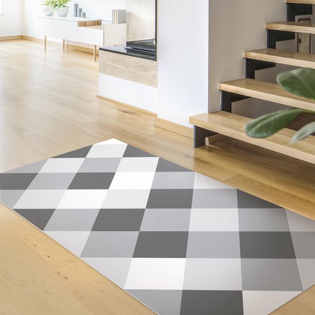 Teppich für Balkon Geometrisches Muster gedrehtes Schachbrett Grau