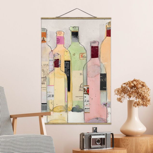 Stoffbild mit Posterleisten - Weinflaschen in Wasserfarbe I - Hochformat 2:3