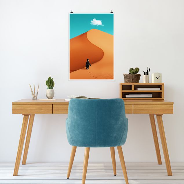 Poster Landschaft Wüste mit Pinguin