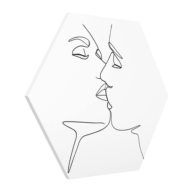 Hexagon Wandbild Line Art Kuss Gesichter Schwarz Weiß