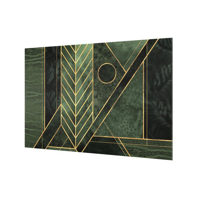 Spritzschutz Glas - Geometrische Formen Smaragd Gold - Querformat - 3:2