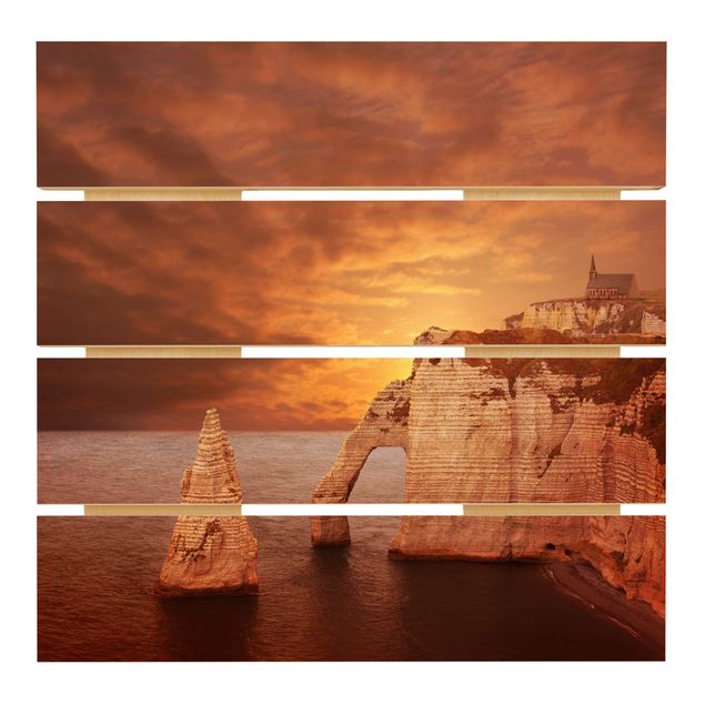 Holzbild - Etretat Sunset Cliffs - Quadrat 1:1