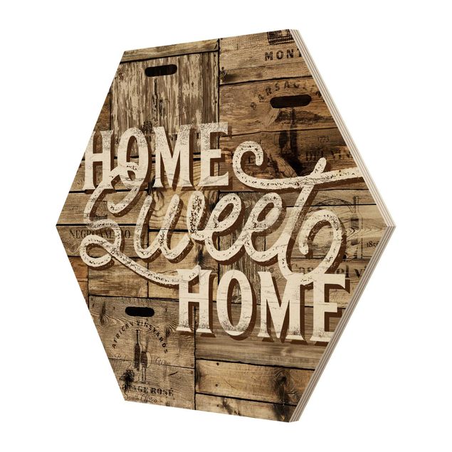 Hexagon Bild Holz - Home sweet Home Holzwand