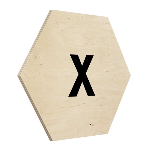 Hexagon Bild Holz - Buchstabe Weiß X