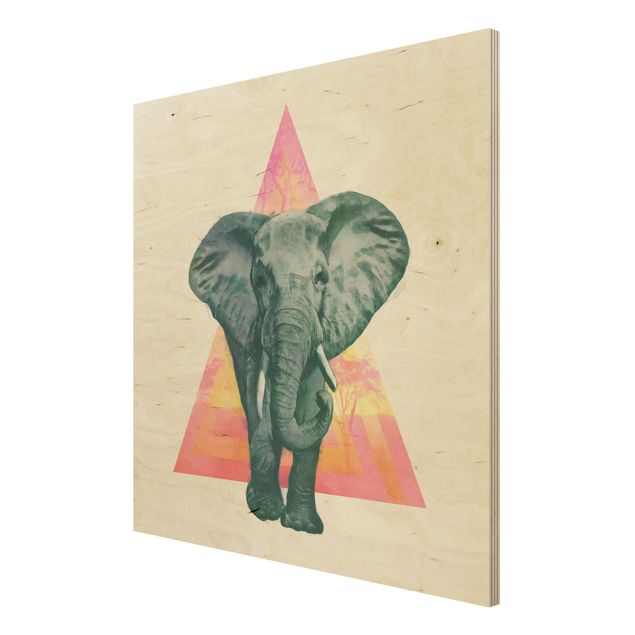 Holzbild - Illustration Elefant vor Dreieck Malerei - Quadrat 1:1