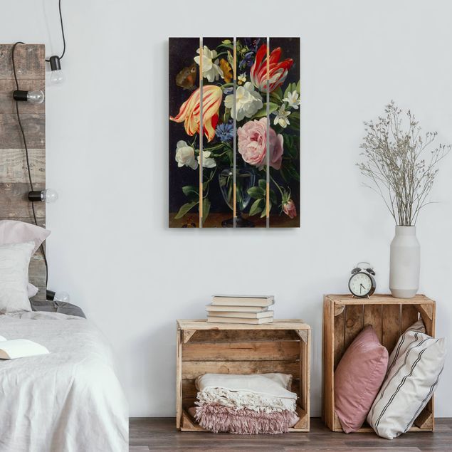 Wandbild Holz Daniel Seghers - Vase mit Blumen