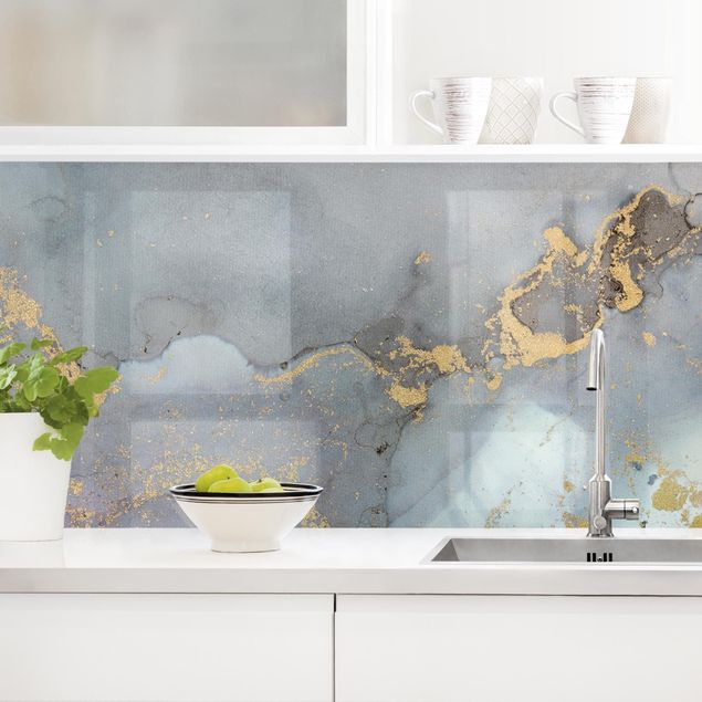 Platte Küchenrückwand Farbexperimente Marmor Regenbogen und Gold