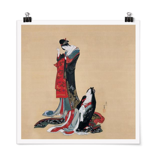 Poster - Katsushika Hokusai - Zwei Kurtisanen - Quadrat 1:1