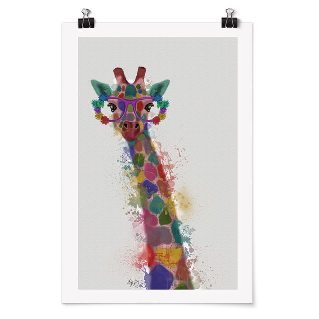 Poster - Regenbogen Splash Giraffe - Hochformat 3:2