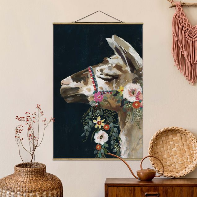 Wandbilder Lama mit Blumenschmuck II