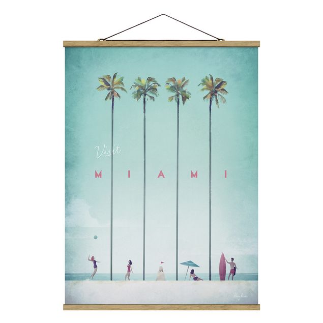 Stoffbild mit Posterleisten - Reiseposter - Miami - Hochformat 3:4