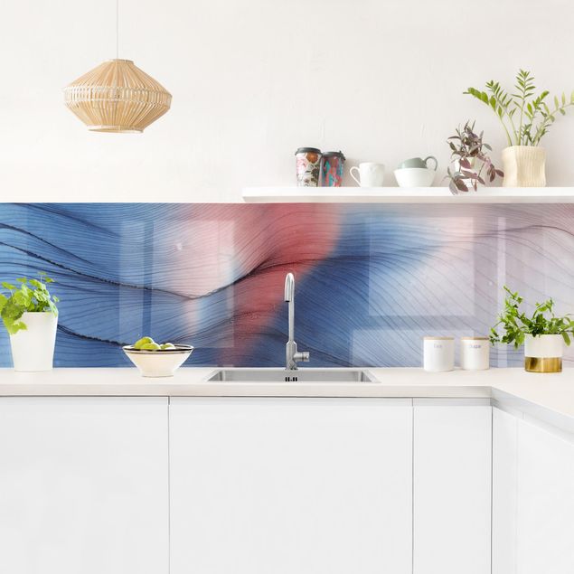 Küchenspiegel Melierter Farbtanz in Blau mit Rot