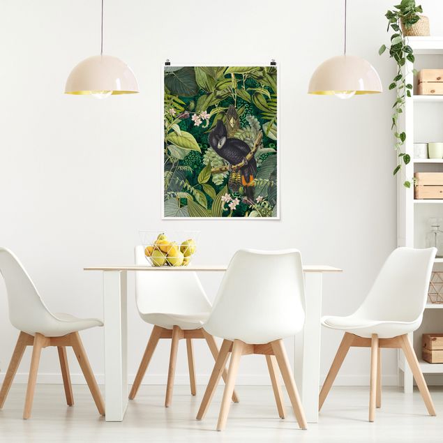 Tierposter Bunte Collage - Kakadus im Dschungel